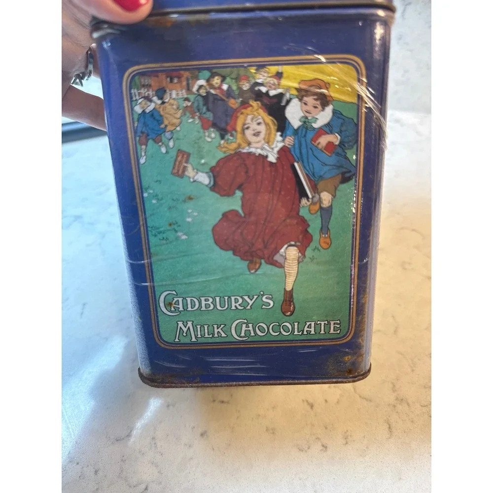 Vintage Cadbury Almond Joy Chocolate Tin Blue‎ Victorian Illustration 12oz Box